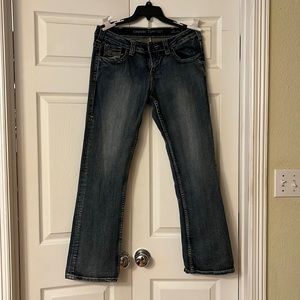 Cowgirl tuff boot cut.  30 inch waste and 30 inch long.  Worn maybe 3 times